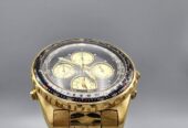 Vintage Seiko Flightmaster Watch men Gold Tone Black Dial Chronograph New Batt