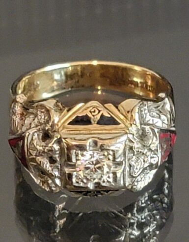 10K GOLD DIAMOND MASONIC SCOTTISH RITE 32ND DEGREE DOUBLE EAGLE RING 12 $995.