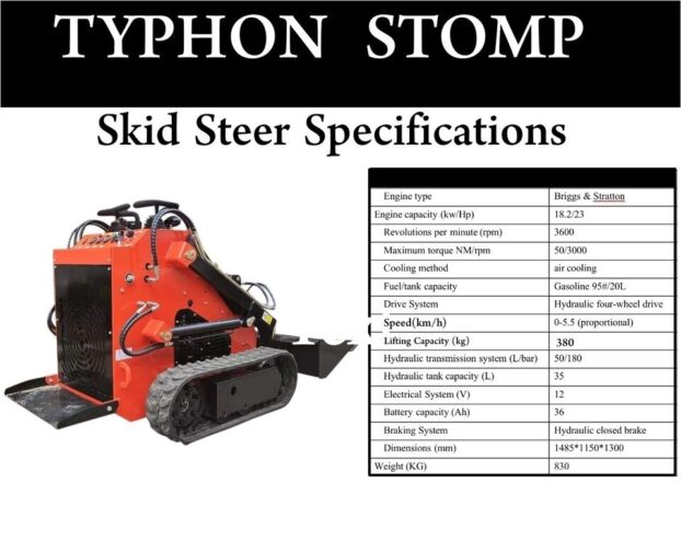 2022 Brand New TYPHON STOMP 1,800lbs Mini Skid Steer 23HP Gas EPA B & S Engine