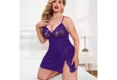 Avidlove Babydoll Lingerie For Women Plus Size Lace Deep V Neck Sexy Sleepwear Nightgown Purple 20W