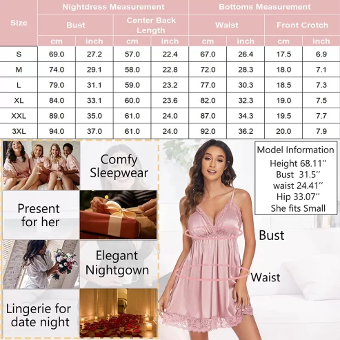 Avidlove Women Sexy Sleepwear Satin Nightgown Silky Chemise Soft Cami Slip Dress Champagne Pink XXL