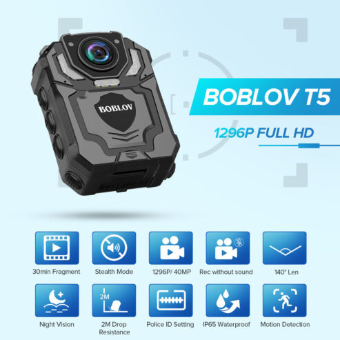 BOBLOV 1296P police Body Camera with Audio Recorder Law Enforcement + back Clips