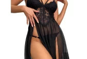 Cathery Sexy Sheer Mesh Nightdress for Women Low Cut See Throug Lingerie Lace Babydoll Chemise Nightgown Sleepwear