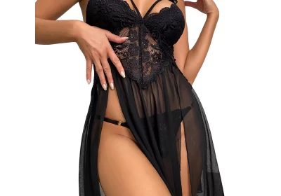Cathery-Sexy-Sheer-Mesh-Nightdress-for-Women-Low-Cut-See-Throug-Lingerie-Lace-Babydoll-Chemise-Nightgown-Sleepwear-cipads-freeads