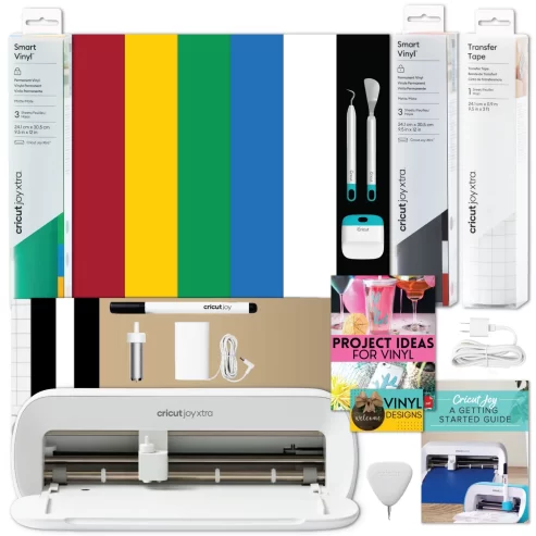 Cricut Joy Xtra Machine with Permanent Smart Vinyl Sampler Packs, Transfer Tape and Tool Set Bundle