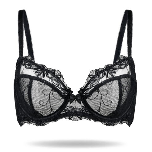 Deyllo Women’s Sheer Lace Non Padded Full Cup Underwire Plus Size Bra, Black 38C