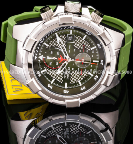 Invicta Men AVIATOR CHRONOGRAPH Silver GREEN Dial Strap MILITARY Style Watch