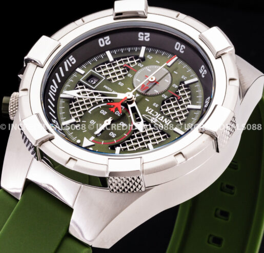 Invicta Men AVIATOR CHRONOGRAPH Silver GREEN Dial Strap MILITARY Style Watch