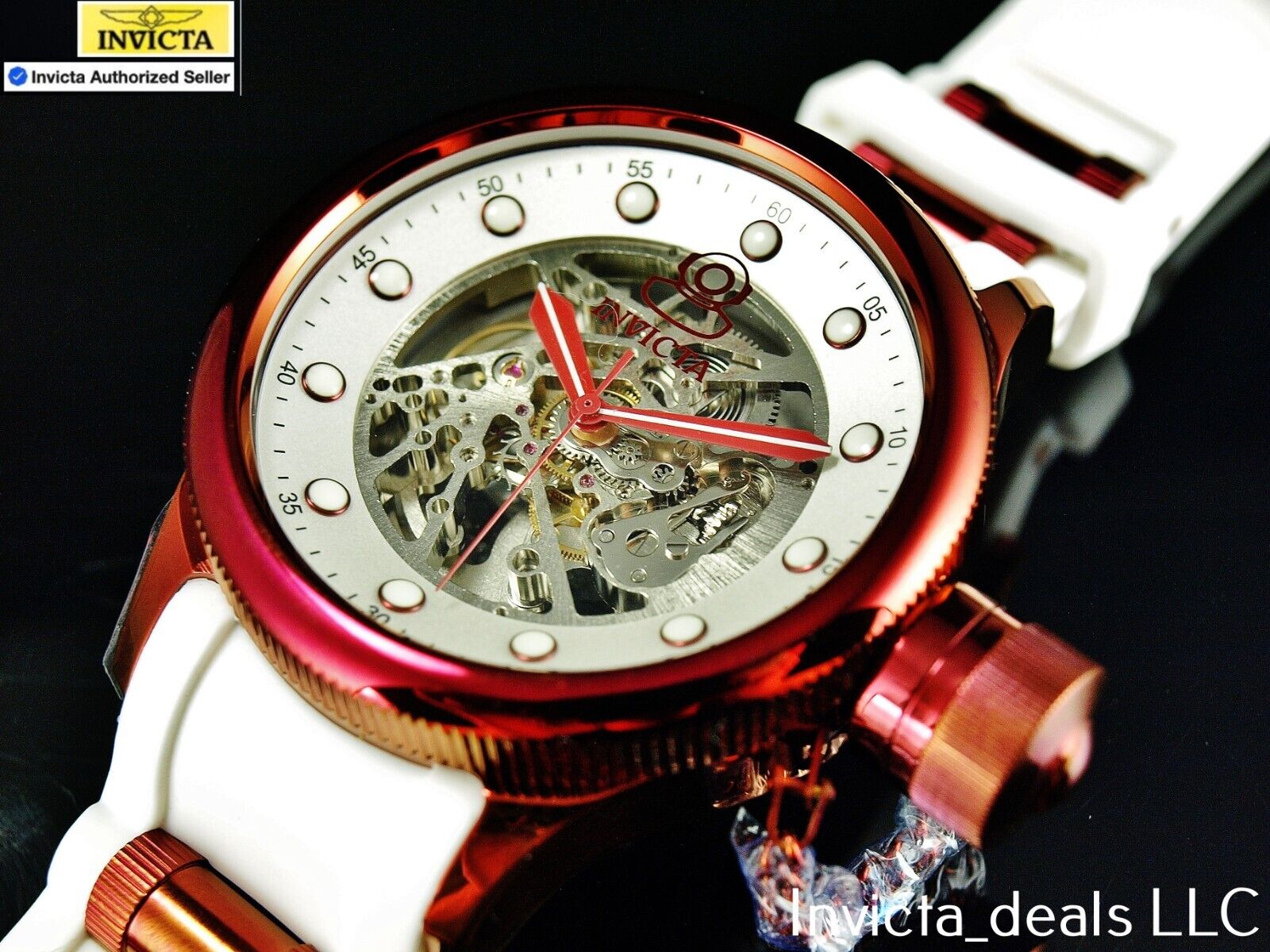 Invicta Men’s 52mm Russian Diver AUTOMATIC SILVER DIAL Burgundy/White Tone Watch