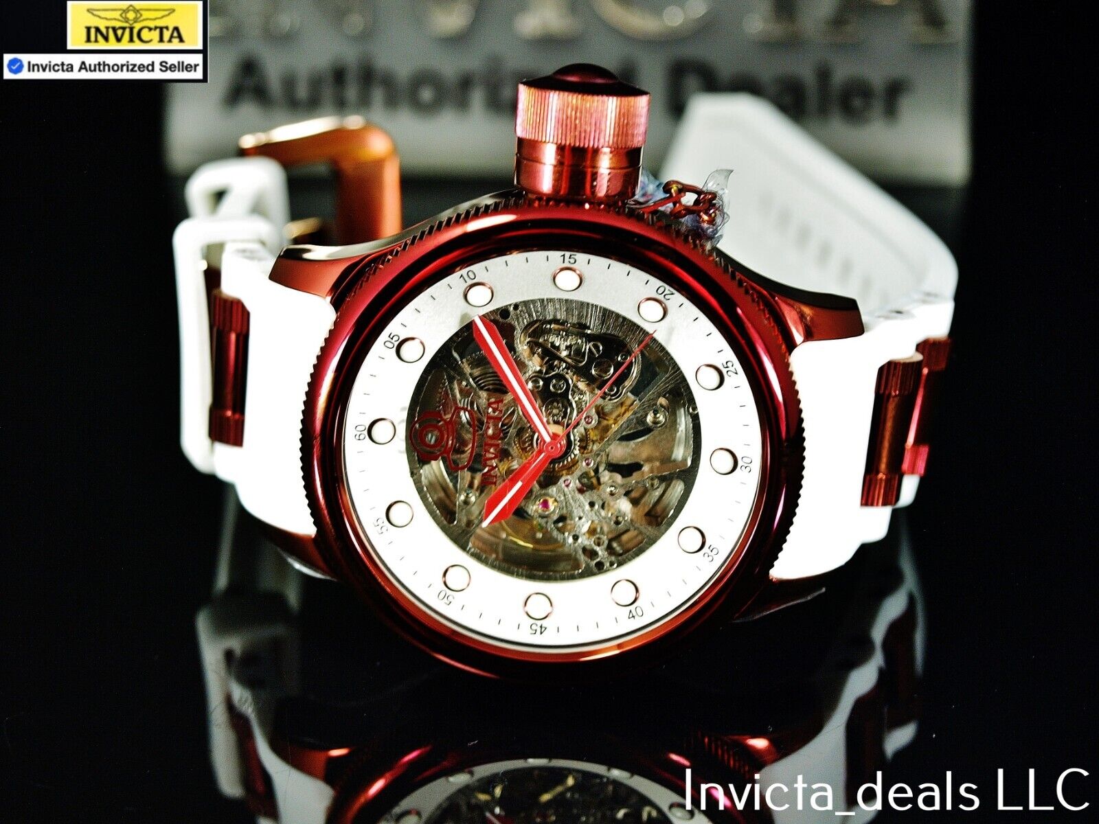 Invicta Men’s 52mm Russian Diver AUTOMATIC SILVER DIAL Burgundy/White Tone Watch