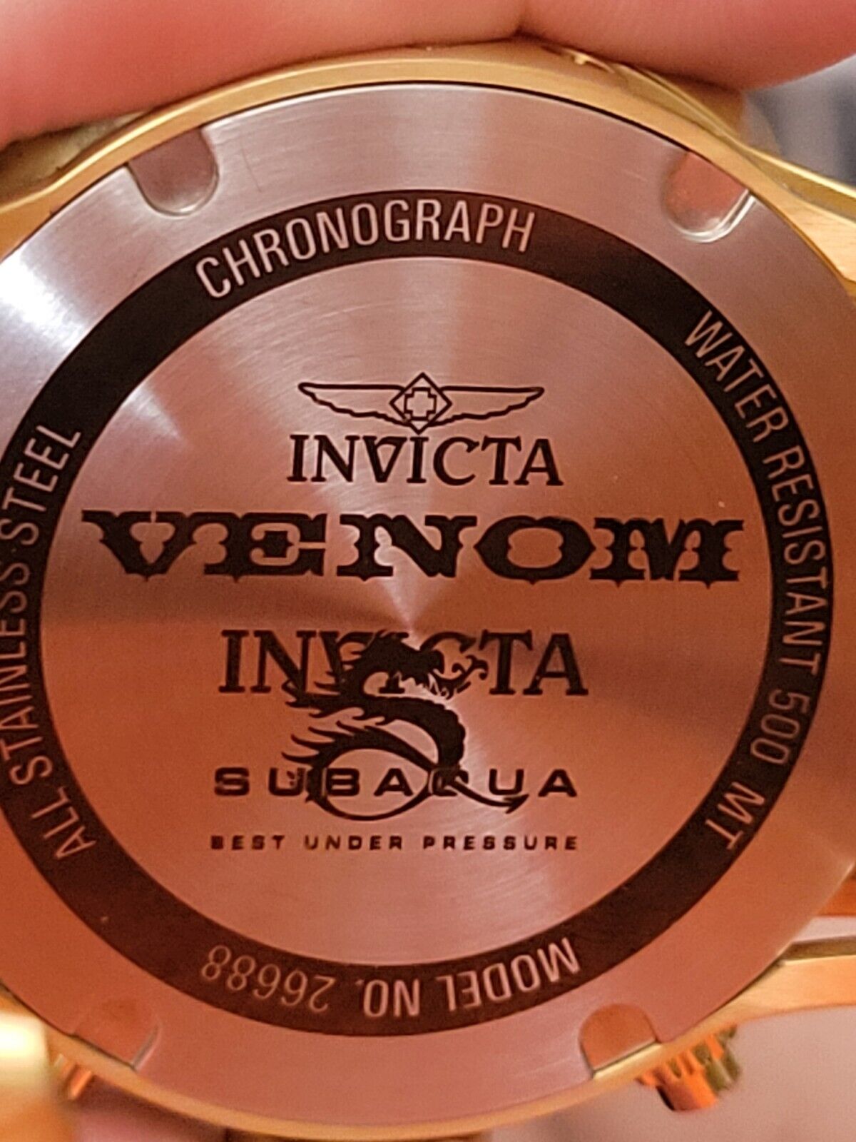 Invicta VENOM Mens Watch Model 26688 Mother Of Pearl with Hardshell Yellow Case.