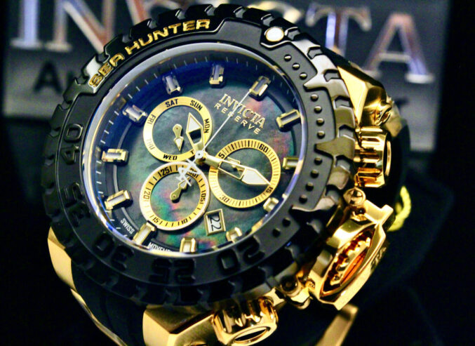 New Invicta 57mm Reserve Sea Hunter Swiss Movt Black Mother of Pearl Watch