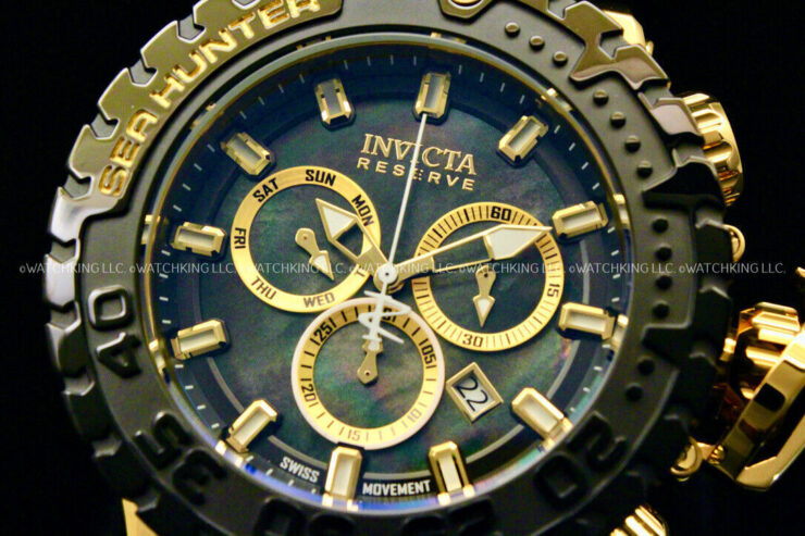 New Invicta 57mm Reserve Sea Hunter Swiss Movt Black Mother of Pearl Watch