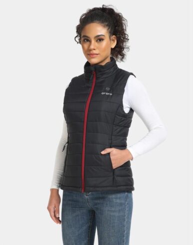 New Ororo Heated Padded Vest Full Zip Sleeveless – Black with Burgundy Zipper