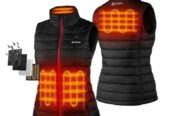 New Ororo Heated Padded Vest Full Zip Sleeveless – Black with Burgundy Zipper