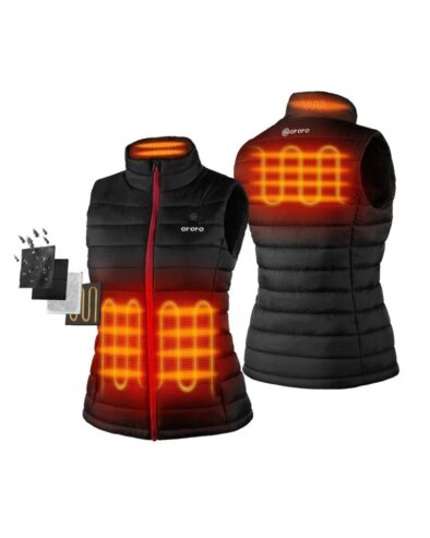 New Ororo Heated Padded Vest Full Zip Sleeveless – Black with Burgundy Zipper