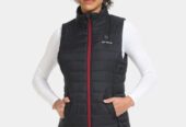 New Ororo Heated Padded Vest Full Zip Sleeveless – Black with Burgundy Zipper