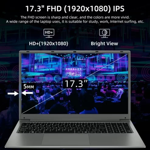 SGIN 17in 8GB DDR4 256GB SSD Windows 11 Laptop IPS 1920 x 1080 FHD 8-Core Intel Celeron, Mini HDMI