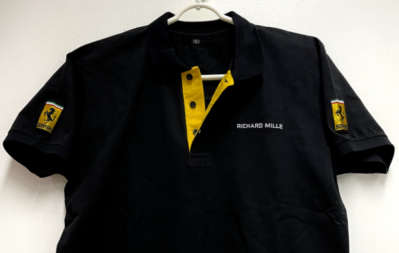 Size XL 44-45″ RICHARD MILLE x FERRARI Black 100%Cotton Polo T-shirt RM-23 RM-25