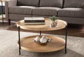 Southern Enterprises Verlona Contemporary Wood and Metal Round Coffee Table, Natural/Black