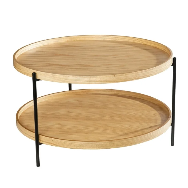 Southern Enterprises Verlona Contemporary Wood and Metal Round Coffee Table, Natural/Black