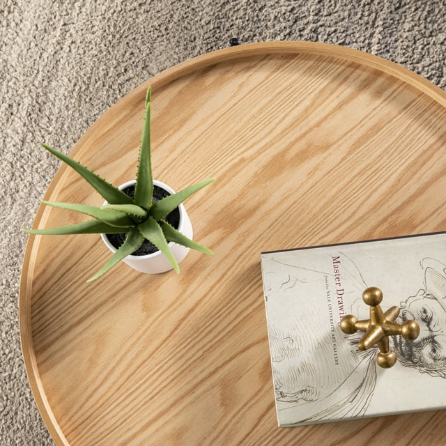 Southern Enterprises Verlona Contemporary Wood and Metal Round Coffee Table, Natural/Black