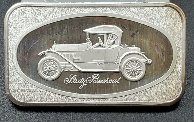 Stutz Bearcat Classic Car 1 OZ SILVER ART BAR .999 FINE UNCLEANED ORIGINAL BAR