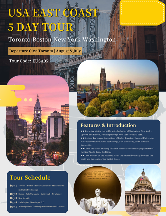 USA East Coast 5 Day Tour (Toronto-Boston-New York-Washington) 2023