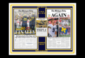 MICHIGAN WOLVERINES BEAT OHIO STATE 30-24 IN 2023 FOOTBALL 3 PEAT MATTED PIC #1