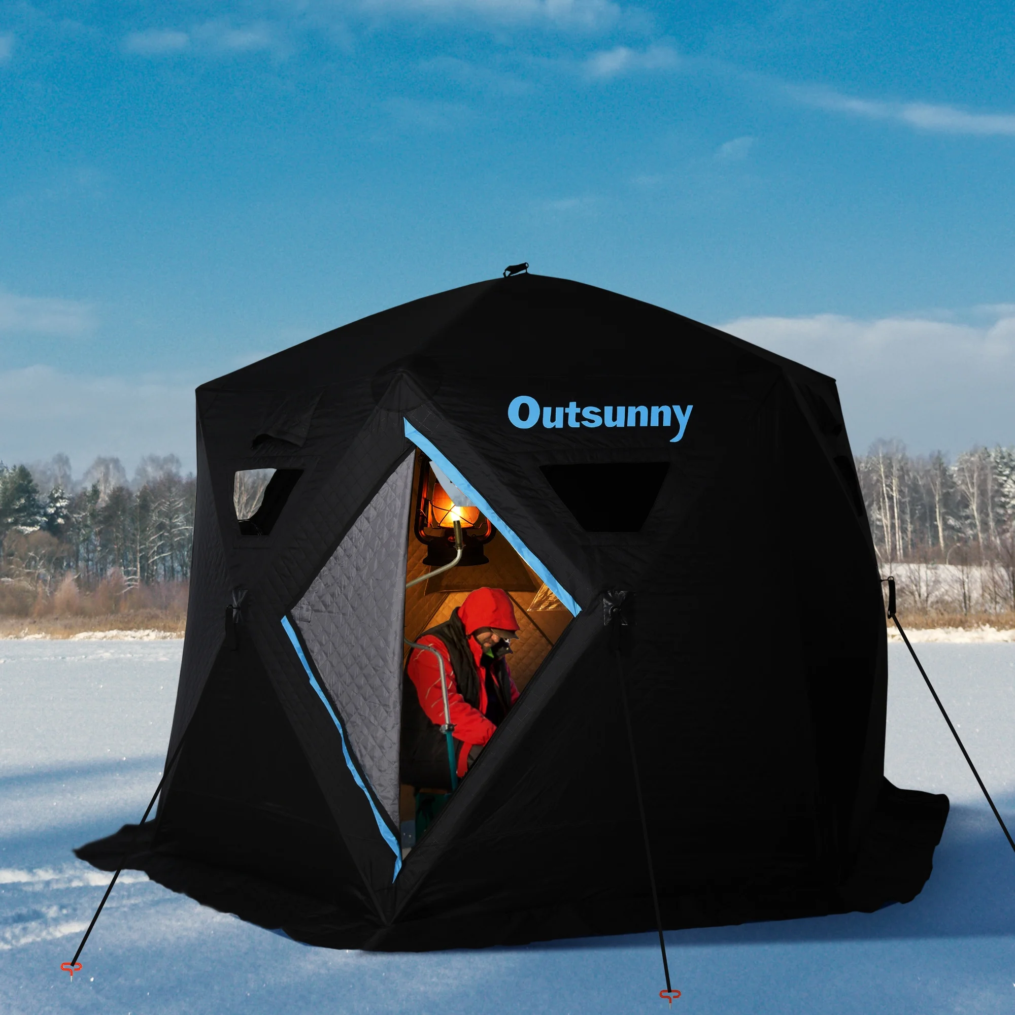 Outsunny 4-6 People Ice Fishing Shelter, Pop-up Ice Fishing Tent, Ice Shanty, Portable and Insulated, with Carry Bag, for Low-Temp -104Â°F
