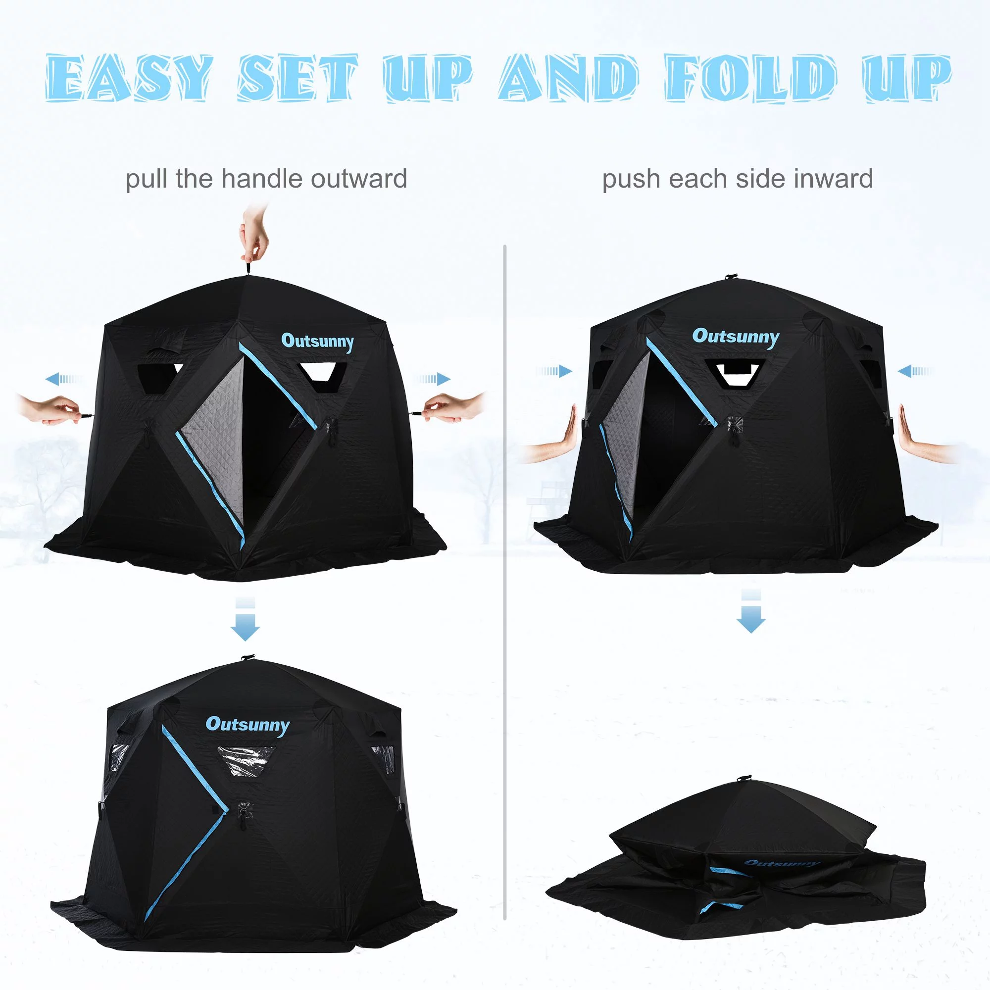 Outsunny 4-6 People Ice Fishing Shelter, Pop-up Ice Fishing Tent, Ice Shanty, Portable and Insulated, with Carry Bag, for Low-Temp -104Â°F