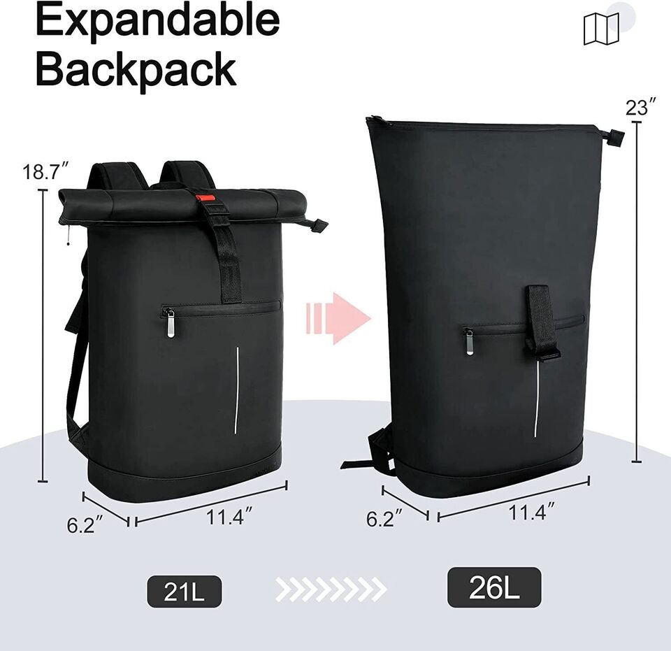 Rolltop Backpack Water Resistant for School University Work Fits 17 inch Laptop