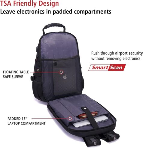 Swiss Eagle SmartScan Laptop Backpack with USB Port, Inc Shoe/Laptop Compartment