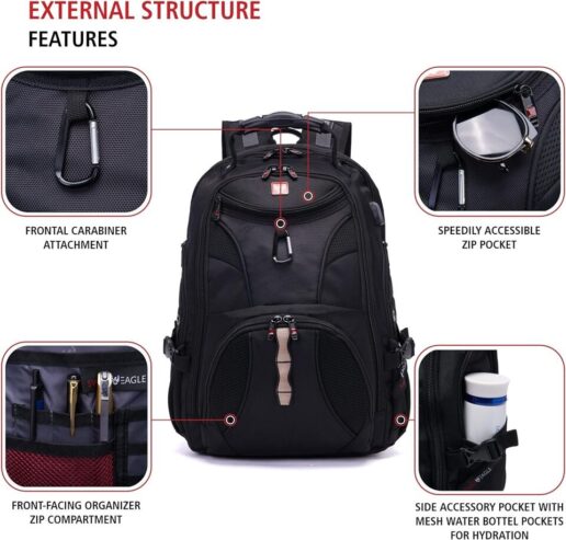 Swiss Eagle SmartScan Laptop Backpack with USB Port, Inc Shoe/Laptop Compartment