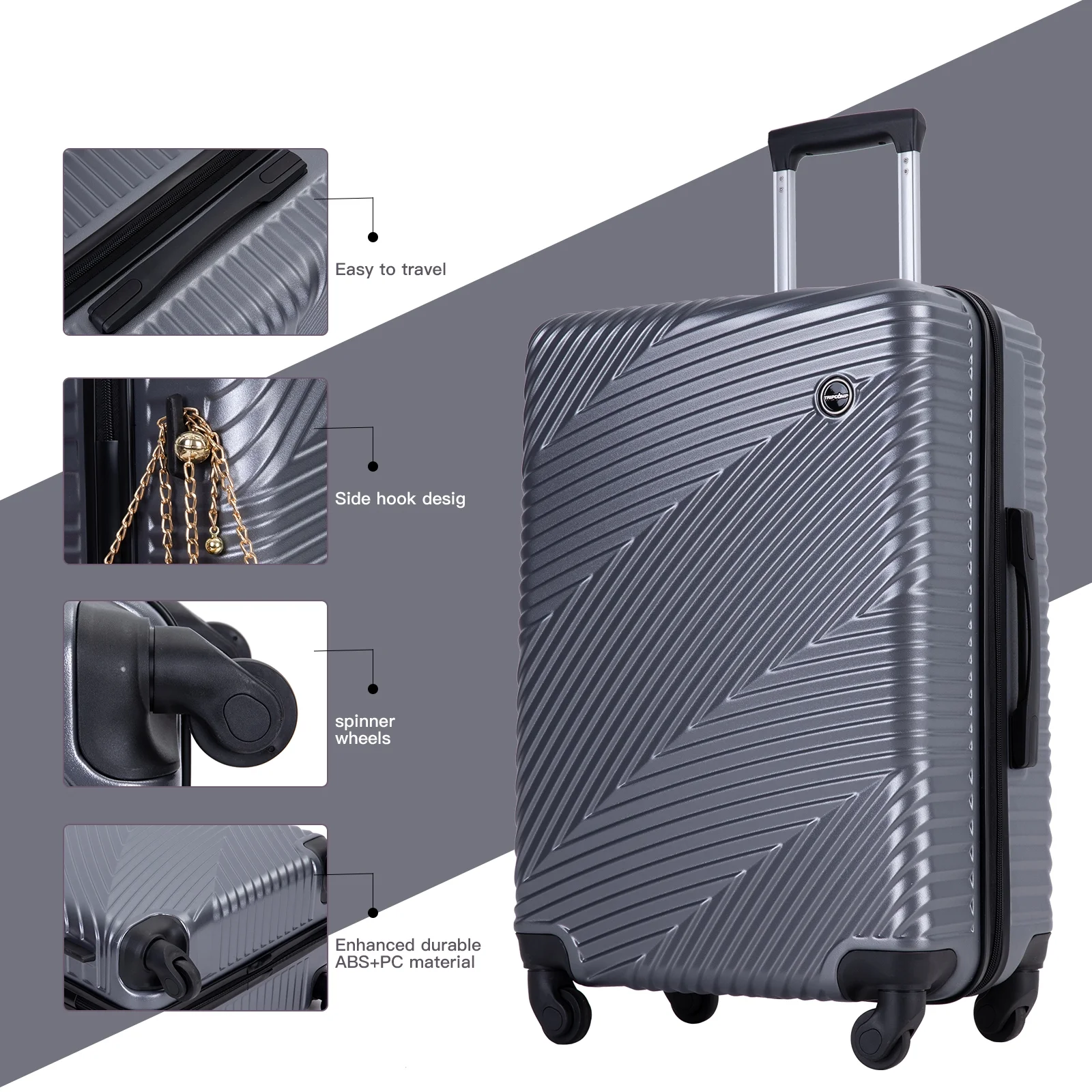 Tripcomp Luggage 3 Piece Set,Suitcase Set with Spinner Wheels Hardside Lightweight Luggage Set 20in24in28in.(Dark Grey)