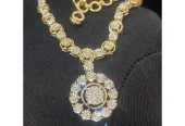 1.62 Carats Round Brilliant Cut Natural Diamonds Victorian Necklace In Hallmark 14K Yellow Gold