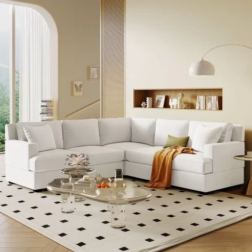 Churanty Modern Convertible L Shaped Sofa Modular Couch for Living Room,White