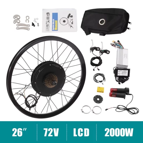 SHZICMY 72V 2000W 26” Rear Wheel Electric Bicycle Conversion Kit E Bike Hub Motor with LCD