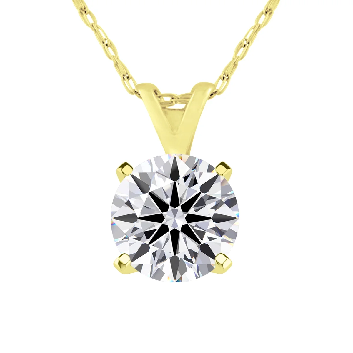 SuperJeweler 1 Carat Round Shape Lab Grown Diamond Solitaire Necklace In 14K Yellow Gold For Women
