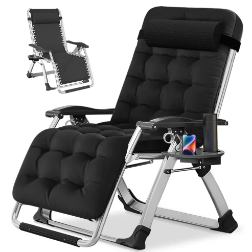 Zero Gravity Chair Support 440lbs for Poolside Backyard Beach, Foldable Reclining Lounge Chair with Headrest & Cup Holder for Indoor Outdoor, Patio Recliner Folding Reclining Chair, Adult Chair