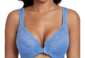 Exclare Everyday Bra Women’s Plus Size Front Closure U-Back Underwire Wide Strap(Aqua-Blue,46C)