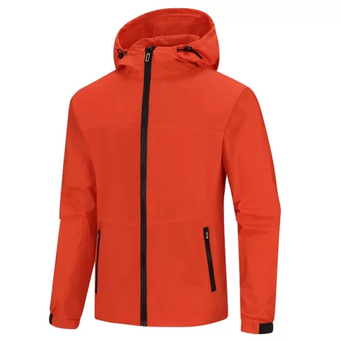 Mifelio Rain Jacket Men, Men’s Casual Hooded Long Sleeve Zipper Pocket Coat Thin Lightweight Jacket Hiking Outdoor Windbreaker Jackets for Men Red XL