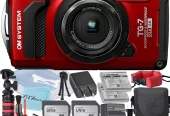 Olympus OM SYSTEM Tough TG-7 Digital Camera (Red) + 2 Pack SanDisk 64GB Memory Card + Extra Battery + ZeeTech Accessory Bundle (Professional Kit)