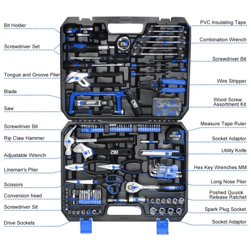 Prostormer 198Pcs Hand Tool Set DIY Home Repair Kit Car Repair Tool Set Wrench Saw Screwdriver