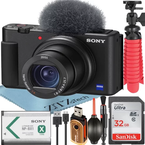 Sony ZV-1F Vlogging Camera (Black) with SanDisk 32GB Memory Card + ZeeTech Accessory Bundle