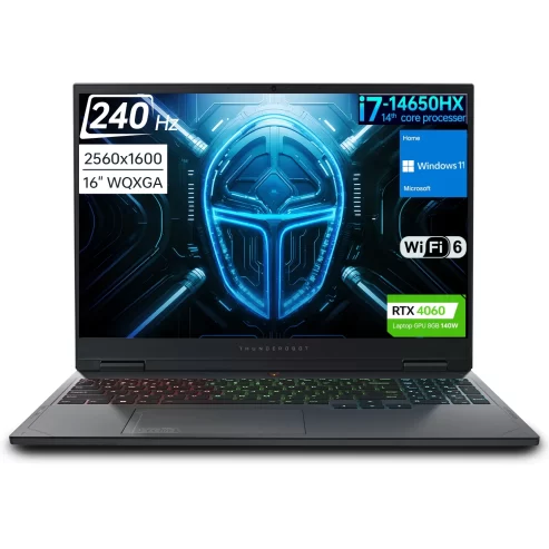 Thunderobot R16 Gaming Laptop, 16″ QHD 240Hz, Intel Core i7-14650HX, NVIDIA GeForce 4060, 32GB DDR5 RAM, 1TB SSD, HDMI, RGB Backlit KB, Wi-Fi 6, Windows 11 Home