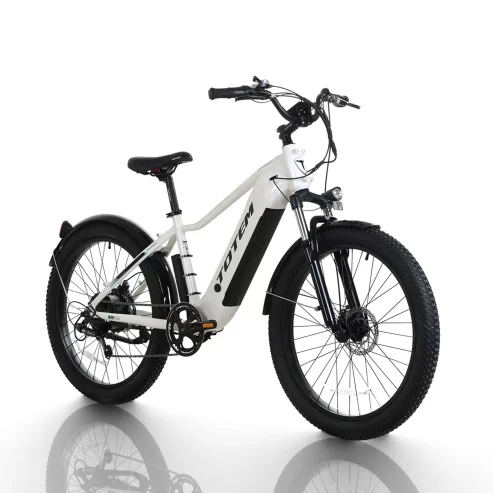 Totem RANGER 750W Electric Bicycle for Adults, 26″*3.0 Fat Tire Electric Bike, 48V 15Ah Removable Battery, Shimano 7-Speed Gears Ebike, White