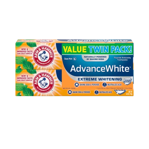 ARM & HAMMER Advance White Anticavity Whitening Toothpaste with Fluoride, Clean Mint, 6 oz, 2 Pack