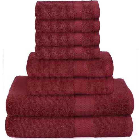 GLAMBURG Ultra Soft 8-Piece Towel Set – 100% Pure Ringspun Cotton, Contains 2 Oversized Bath Towels 27×54, 2 Hand Towels 16×28, 4 Wash Cloths 13×13 – Ideal for Everyday use, Hotel & Spa – Burgundy