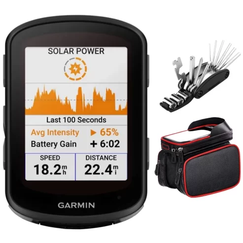 Garmin 010-02694-20 Edge 540 Solar, Compact GPS Cycling Computer, Device Only Bundle with Deco Gear 16-in-1 Multi-Function Bike Mechanic Repair Tool Kit & Deco Essentials Bike Frame Cell Phone Mount